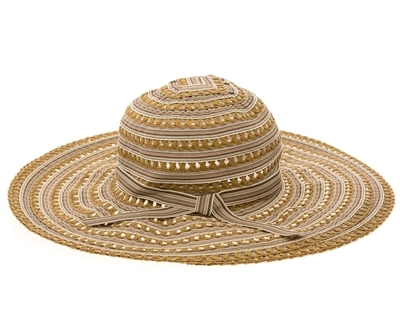bulk ladies sun hats - striped ribbon and toyo sun hat wholesale