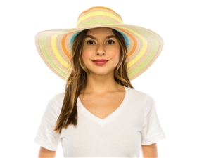 wholesale neon stripes wide brim hat - straw sun hats neon striped hat wholesale