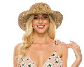 wholesale beach hats - seagrass crochet turn-up sun hat