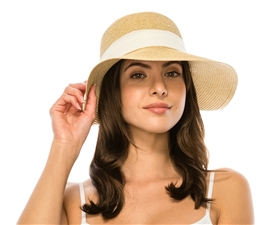 Wholesale Sun Hats - Straw Lampshade Hat w/ Tie-Back Sash