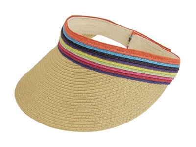 wholesale straw sun visors multi stripe band
