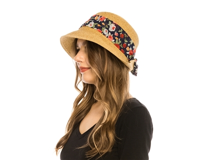 wholesale straw cloche hats with tie-back sash