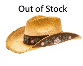 600 Raffia Cowgirl Hats with Rose Embroidery