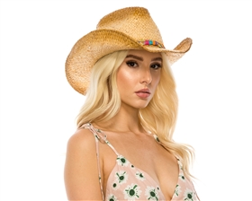 wholesale womens raffia straw cowboy hats multicolor braid - cowgirl hats wholesale