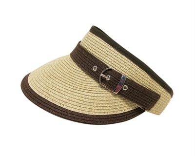 bulk straw sun visor hats - fashion buckle - wholesale sun visors