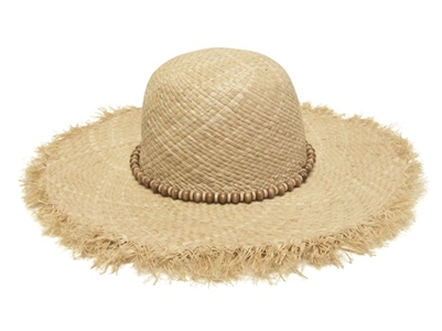 wholesale sun hats - organic raffia straw wide brim with fringe and beads
