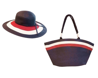 Wholesale Nautical-Americana Hat and Bag Set - Red White and Blue