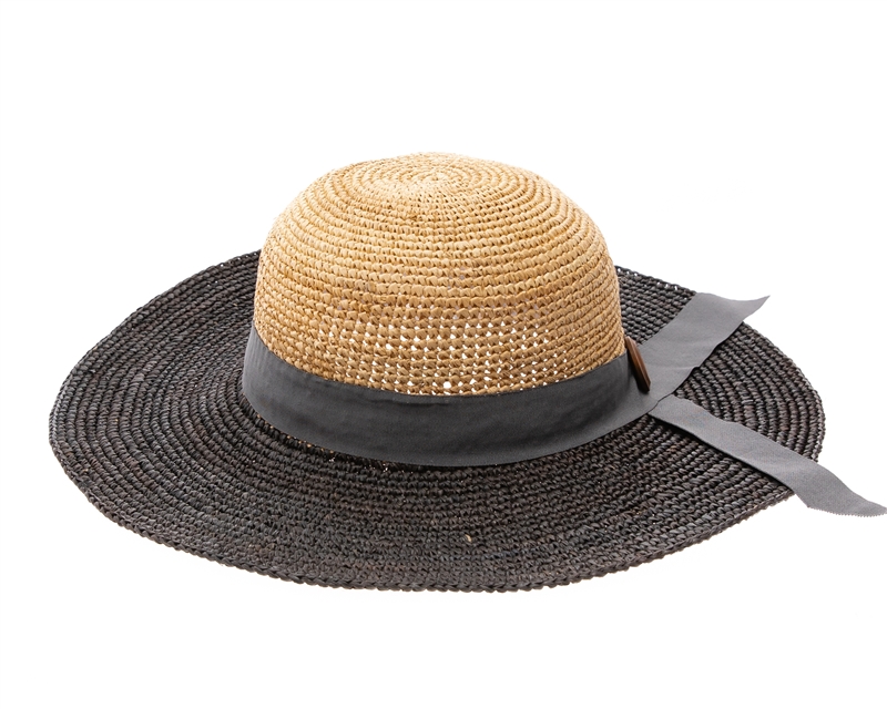 664 2-Tone Raffia Crochet Sun Hat