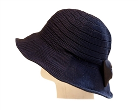 669 Knit Shapeable Fashion Hat with Bow - Navy