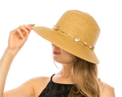 Wholesale Womens Straw Hats - Lampshade Hat with Shells