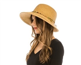 Wholesale Womens Straw Hats - Lampshade Hat with Feather Charms