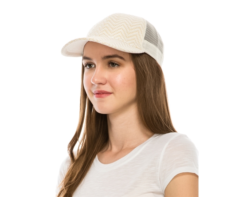 Wholesale Womens Straw Baseball Hats -Trucker Cap for Ladies - Zigzag  Pattern
