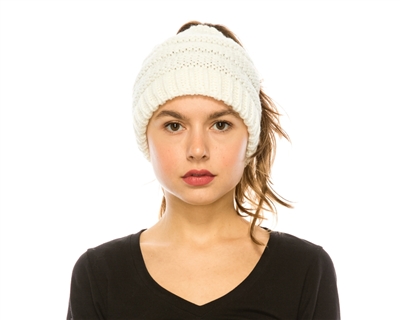 7014 88 Messy Bun Hat Cable Knit