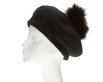 Wholesale Wool Hats - Winter Berets Women's Hat w Ostrich Pom