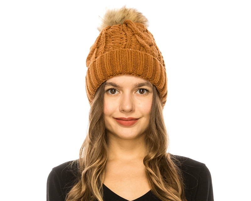 Wholesale Los Angeles - Pom Cable Knit Beanie Hats