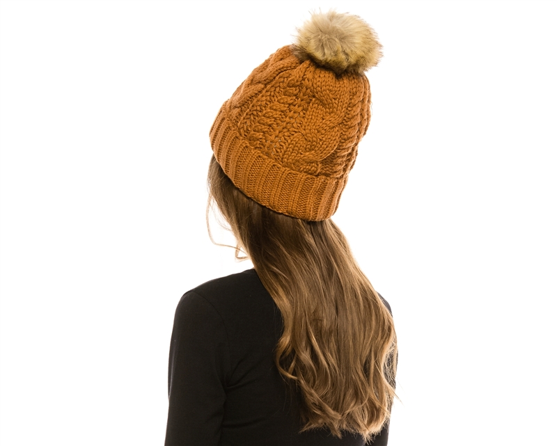 Wholesale Hats: Alpaca Fur Pom Pom Cable Hat