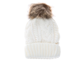 wholesale fur pom cable knit beanies