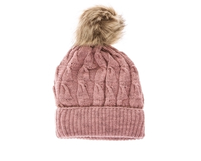 wholesale pink fur pom marled knit beanies