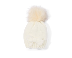 Wholesale Kids Beanie Hats - Bow and Fur Pom