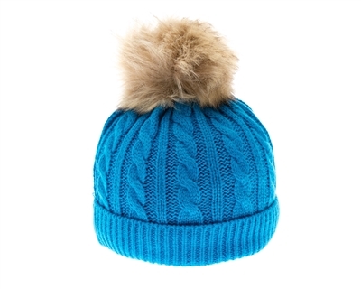 Wholesale Kids Knit Beanie Hats - Fur Pom