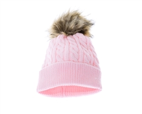 Wholesale Kids Knit Beanie Hats - Fur Pom