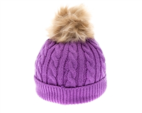 Wholesale Kids Knit Beanie Hats - Fur Pom