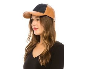 wholesale fashion denim leather front patch baseball hats - womens winter caps