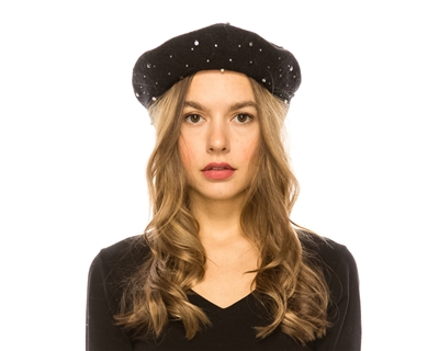 bulk black wool berets - wholesale rhinestone beret hats