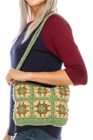 bulk hand crocheted green flower purse