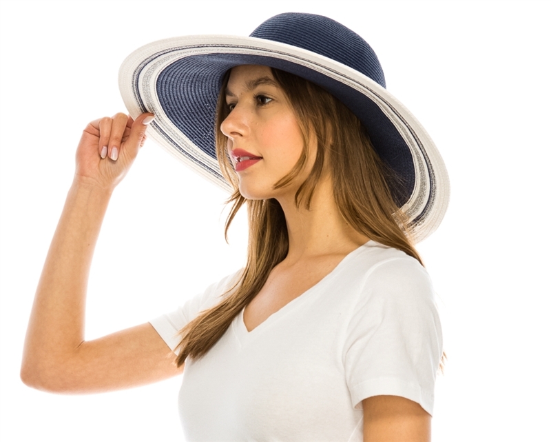 Wholesale Navy Blue Straw Sun Hats - Wide Brim Hat - Los Angeles