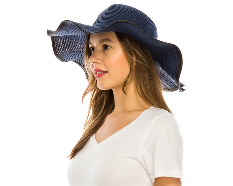 Wholesale Wide Brim Sun Hats - Straw Hat with Wavy Brim