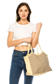 wholesale striped ribbon and straw tote bag