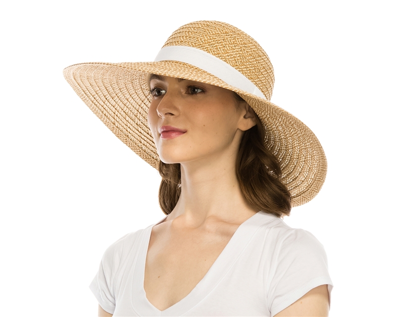 Wholesale Floppy Sun Hats - Two-Tone Wide Brim Women's Hat