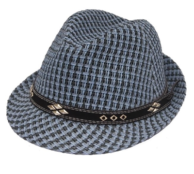 wholesale blue studded fedora hat