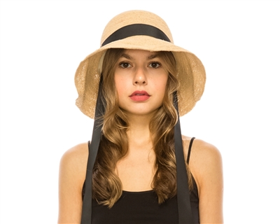 wholesale Fine Raffia Crochet Hat w/ Chin Sash