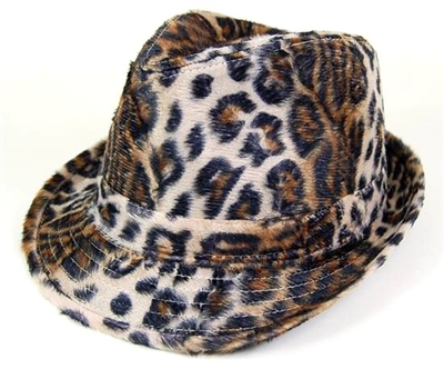 wholesale furry leopard print fedora hats