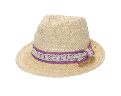wholesale hand woven paper fedora  lace band