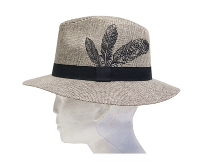 wholesale linen panama hat  feather print