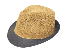 8073 Knit Fedora Hat - Navy Brim