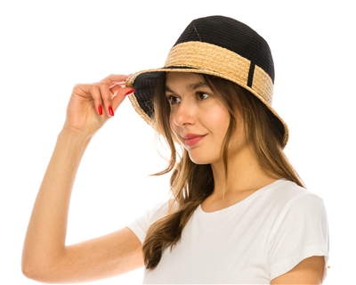 wholesale womens hats - packable fedora hat with raffia trim