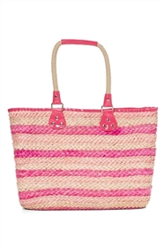 81308 Striped Cornhusk Tote with Rope Handles - PINK
