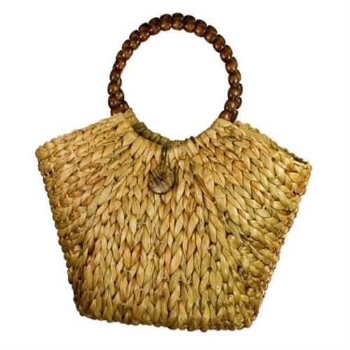 8275 Straw Handbag with Wood Bead Handles