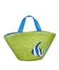 bulk straw beach bags - green wholesale straw tote bags - tropical fish embroidered bag