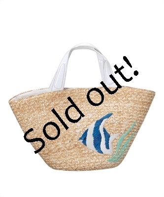 bulk straw beach bags - natural straw wholesale tote bags - tropical fish embroidery