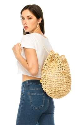 wholesale straw backpacks - festival bags - straw crochet sling boho bags