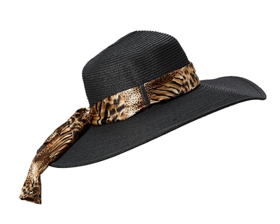 wholesale wide brim hats - animal print sash