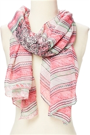 973 Pink Stripes Print Scarf