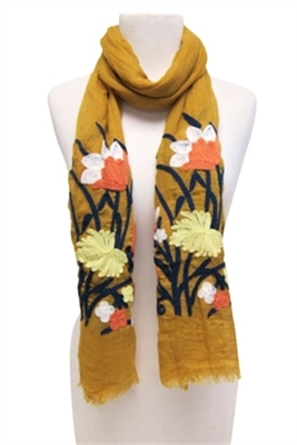 wholesale SCARF WITH FLOWER ART EMBROIDERY