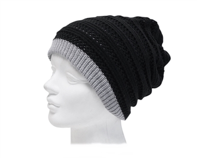 bulk black-grey beanies hats - reversible wholesale beanie hats