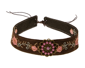 HB-1340 Hat Band - Suede w/ Rose Embroidery